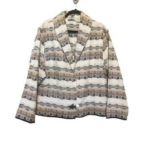 Vintage Tantrums Tapestry Geometric Print One Button Blazer Cream Tan Size 1X